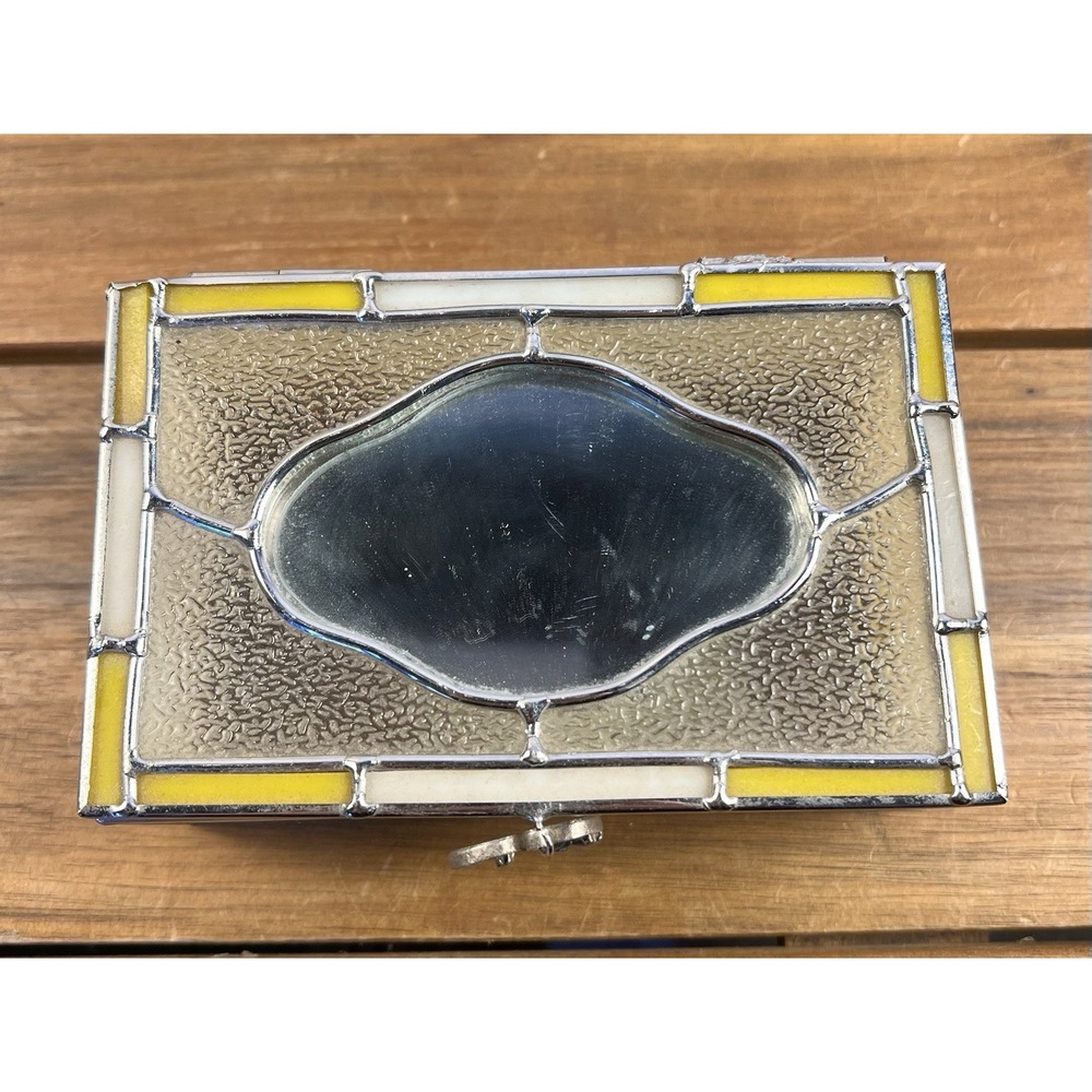 Vintage Stained Glass Trinket Jewerly Box with Mirror "You Are Precious" Hinged